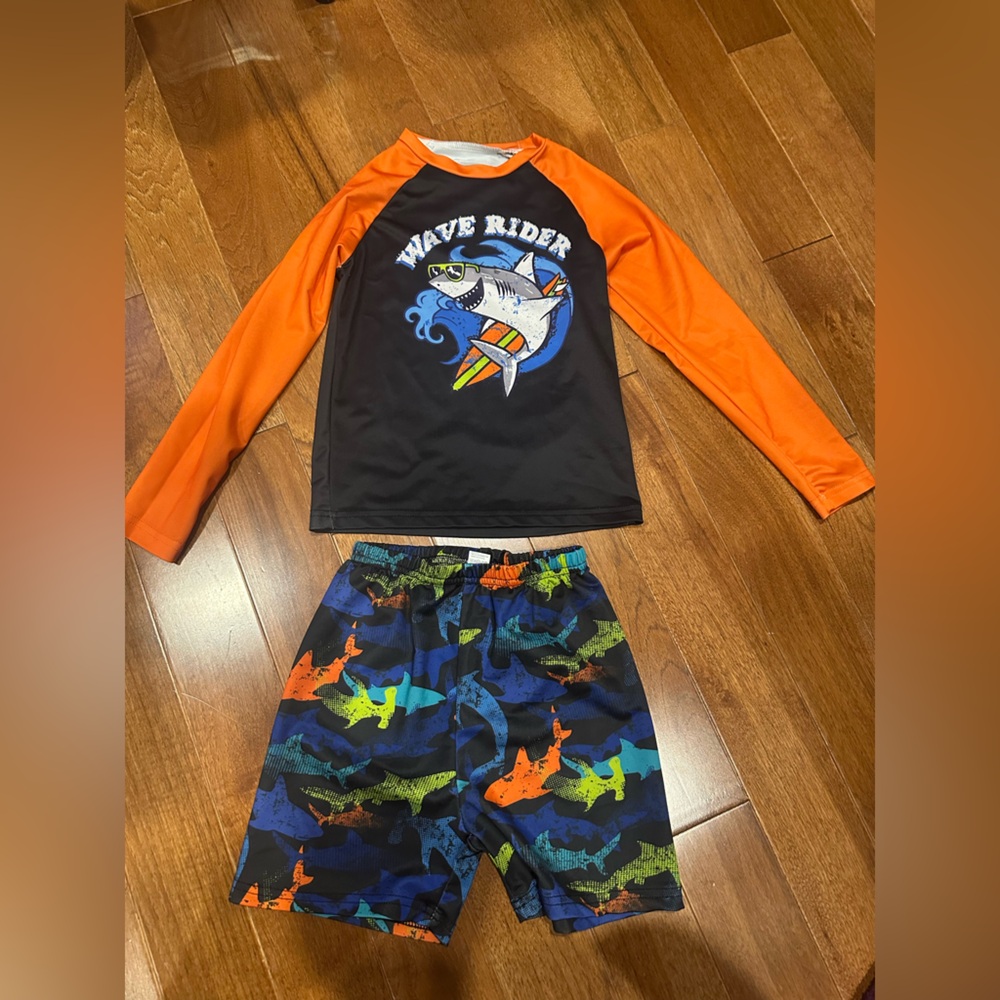 Shark Adventure Kids Rashguard Set - Black and Orange